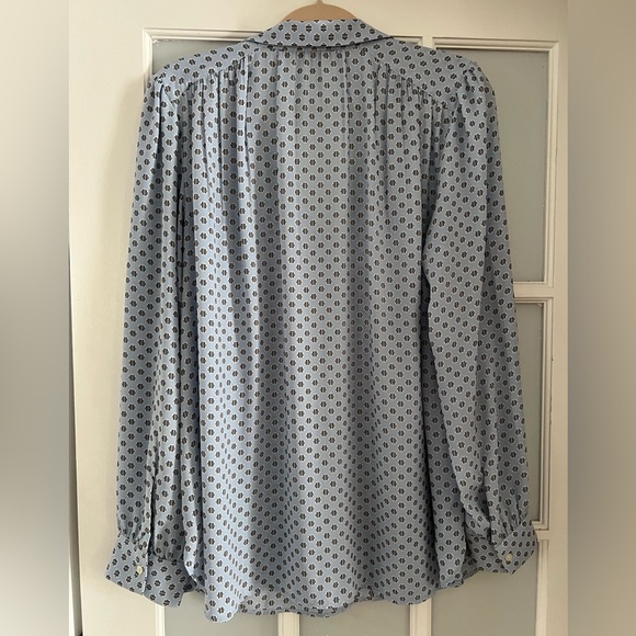 LOFT long sleeve vneck blouse, size large, blue/white - Picture 2 of 3